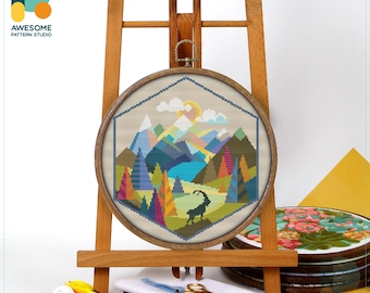 Alps Mountains Cross Stitch Pattern and Kit - Modern Needlework Art and Hand Embroidery Sampler, CS088