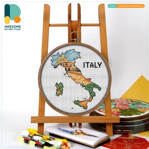 Italy Colosseum Rome Map CS2549, Counted Cross Stitch Pattern KIT and PDF | Embroidery Pdf Pattern Download | Cross Stitch Kits