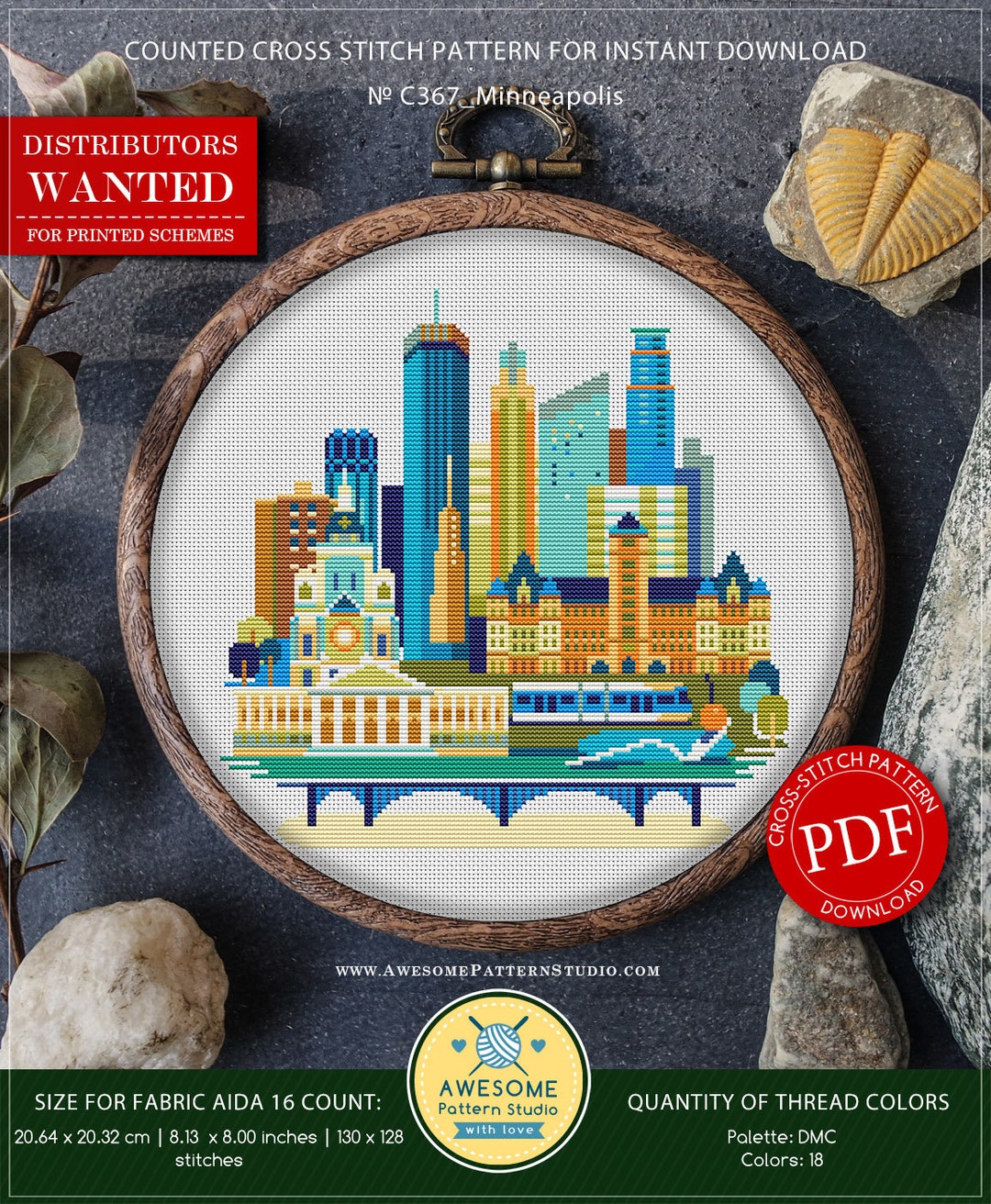 Minneapolis P367 Embroidery Cross Stitch PDF Pattern Download Cross