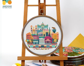 Rome, Italy, Europe Cross Stitch Pattern and Kit: Modern Needlework Art for Beginners and Experts, CS141