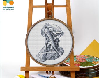 Neck Muscles Anatomy Cross Stitch Pattern and Kit: Modern Needlework Art, Embroidery Sampler for Unique Hoop Art, CS2078