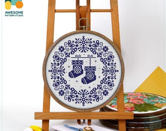 Christmas Stockings Sampler Cross Stitch Pattern and Kit - Modern Cross Stitch and Embroidery Sampler for Holiday Needlework Art, CS2014