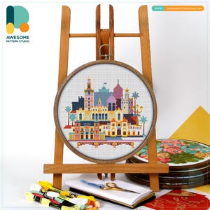 Seville, Spain Cross Stitch Pattern and Kit - Modern Needlework Art, Embroidery Sampler for DIY Enthusiasts, CS946