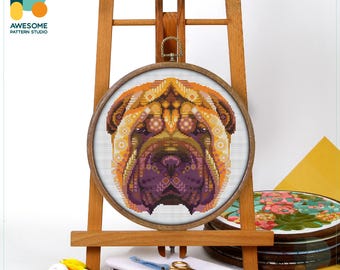 Chinese Shar-Pei Cross Stitch Pattern and Kit: Modern Needlework Art for Embroidery Sampler Enthusiasts, CS766