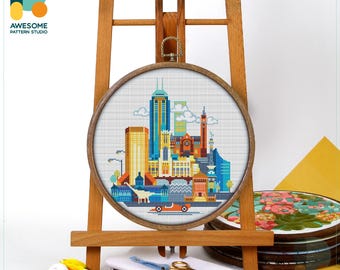 Indianapolis, USA, America Cross Stitch Pattern and Kit - Modern Cross Stitch Hoop Art Embroidery Sampler, CS356