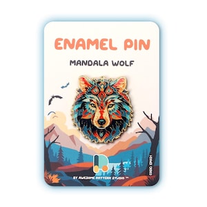 Mandala Wolf Enamel Pin – Hard Enamel Animal Lapel Pin, Boho Wolf Brooch, Spiritual Wildlife Jewelry, Forest Nature Gift EP031