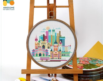 Mumbai, India, Asia Cross Stitch Pattern and Kit - Modern Cross Stitch Needlework Art with PDF Pattern and Hand Embroidery, CS676