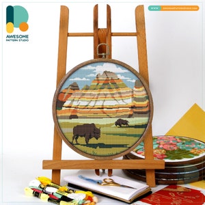 Badlands National Park, USA Cross Stitch Pattern and Kit: Modern Needlework Art with PDF Pattern and Embroidery Sampler, CS457