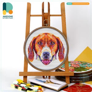 Mandala American Foxhound Cross Stitch Pattern and Kit: Modern Needlework Art, Embroidery Sampler for Creative Stitching, CS2392