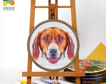 Mandala American Foxhound Cross Stitch Pattern and Kit: Modern Needlework Art, Embroidery Sampler for Creative Stitching, CS2392