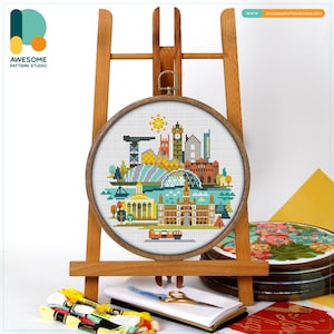 Glasgow, Scotland, Europe Cross Stitch Pattern and Kit: Modern Needlework Art and Embroidery Sampler for Creative Home Decor, CS921