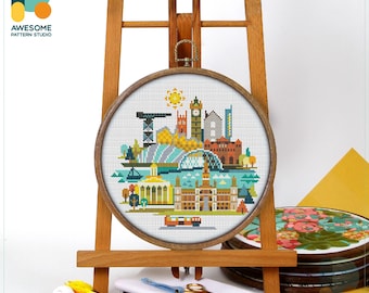 Glasgow, Scotland, UK Cross Stitch Pattern and Kit: Modern Needlework Art and Embroidery Sampler for Creative Home Decor, CS921