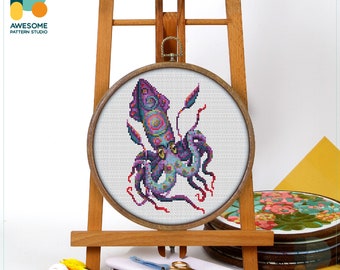 Squid CS1291, Counted Cross Stitch Pattern KIT and PDF | Cross Stitch Embroidery | Pattern Download | Stitching | Cross Stitch World