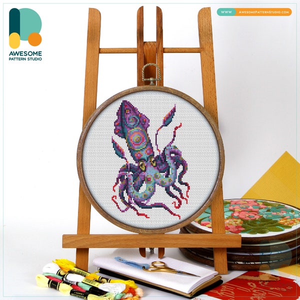 Squid CS1291, Counted Cross Stitch Pattern KIT and PDF | Cross Stitch Embroidery | Pattern Download | Stitching | Cross Stitch World