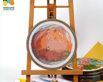 Planet Mars Cross Stitch Kit and Pattern - Modern Needlework Art Embroidery Sampler for Cosmic Creativity, CS859