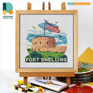 Fort Snelling, Minnesota USA Cross Stitch Kit and Pattern - Modern Needlework Art for Embroidery Enthusiasts, CS3064