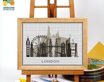 London, England, UK Cross Stitch Pattern and Kit: Modern Needlework Art, Embroidery Sampler for Creative Home Decor, CS348