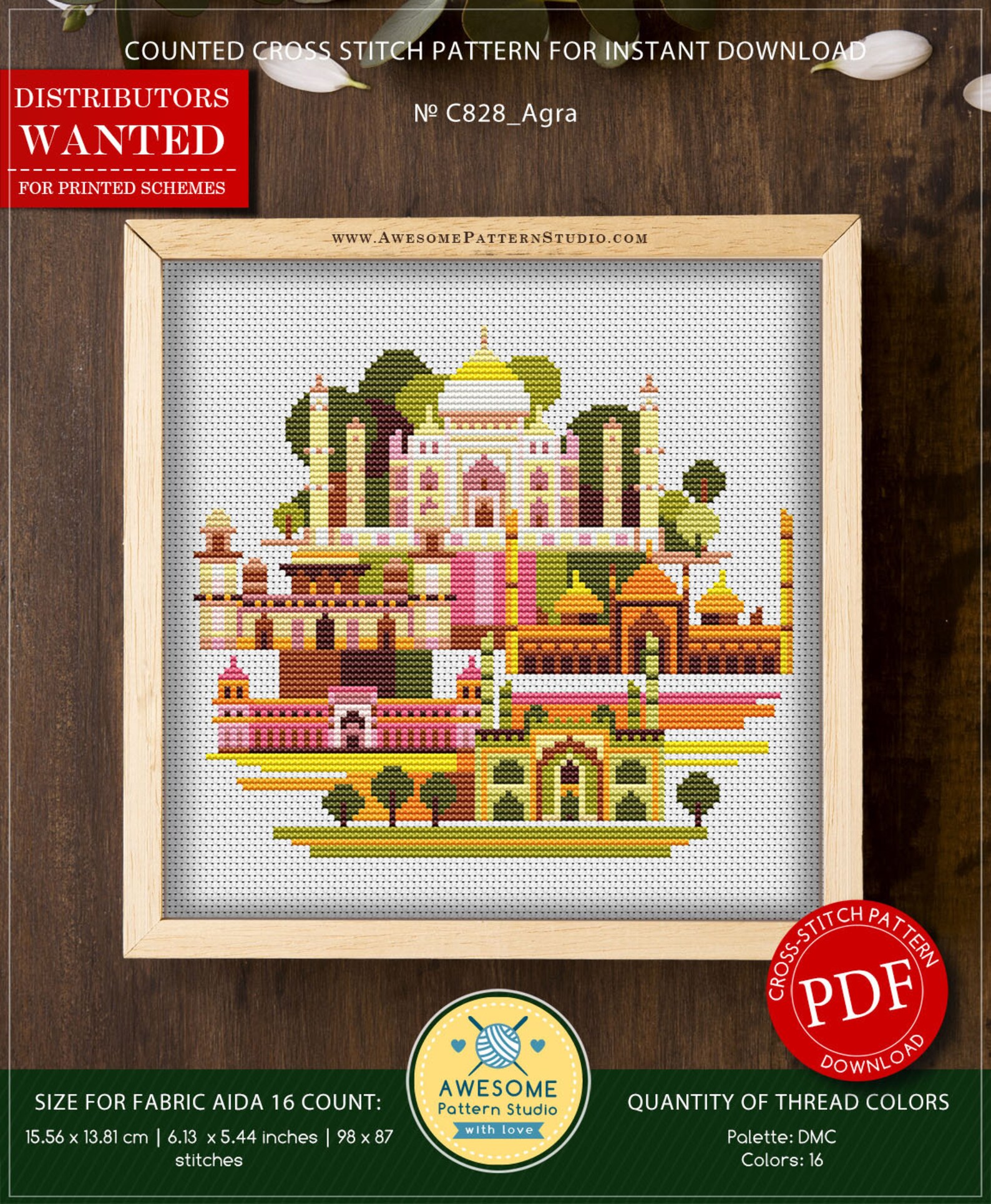 Agra, India #P828 Cross Stitch Pattern Embroidery Pattern Download ...