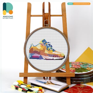 Colorful Sneaker Cross Stitch Pattern and Kit - Modern Needlework Art, Simple Cross Stitch for Creative Embroidery Enthusiasts, CS501