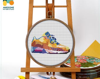Colorful Sneaker Cross Stitch Pattern and Kit - Modern Needlework Art, Simple Cross Stitch for Creative Embroidery Enthusiasts, CS501