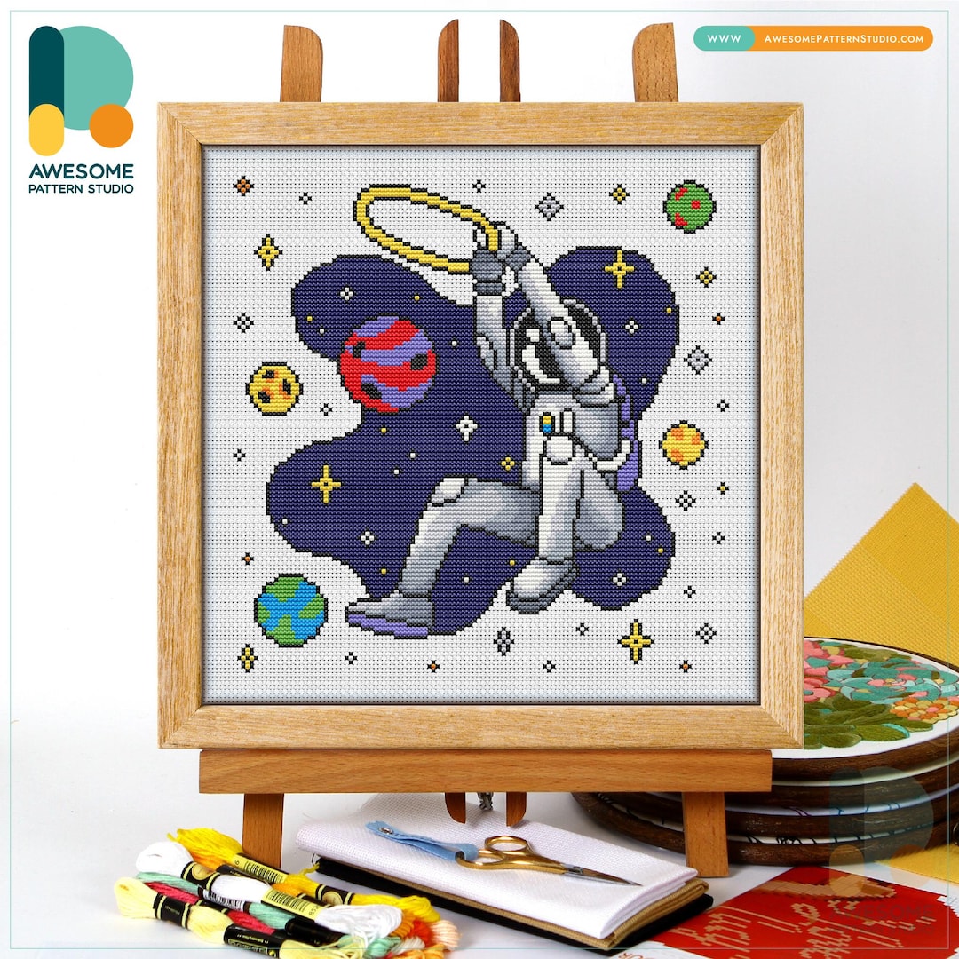 Astronaut Hoops in Space Cross Stitch Pattern and Kit - Modern Hoop Art ...