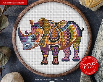 Mandala Rhinoceros #P287 Embroidery Cross Stitch Pattern Instant Download | Cross Stitch Patterns | How To Cross Stitch | Cross Pattern