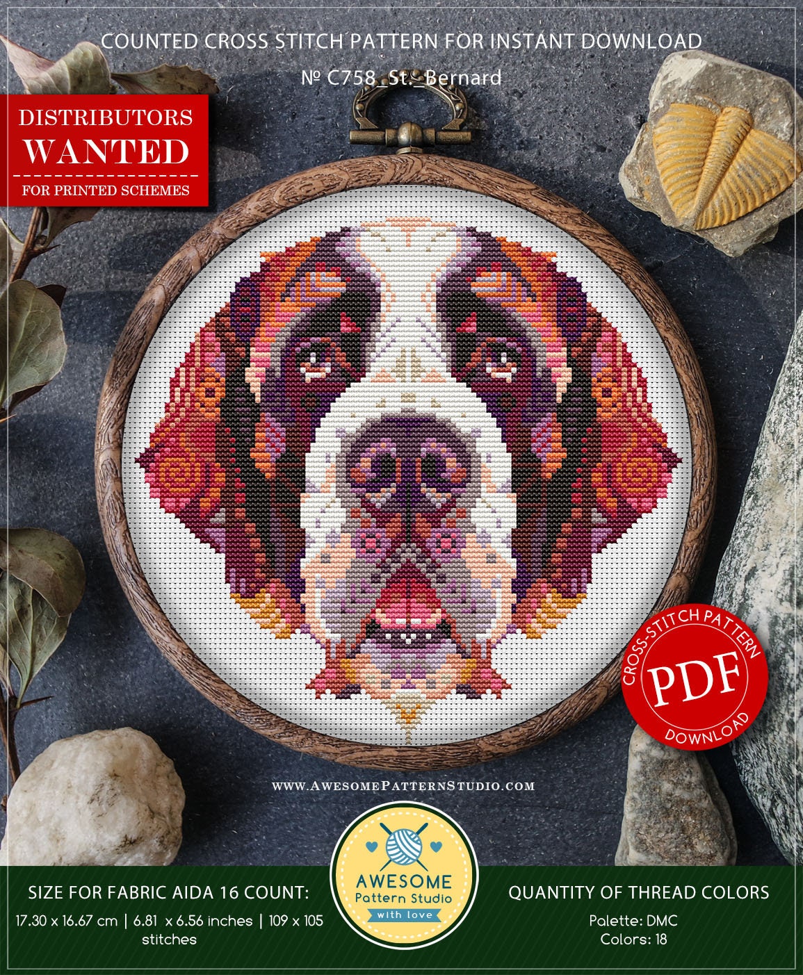St Bernard Puppies Cross stitch pattern pdf format