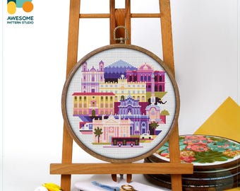 Catania, Italy, Europe Cross Stitch Pattern and Kit - Modern Cross Stitch Needlework Art, CS1867