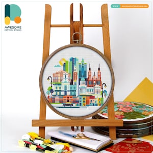 Buenos Aires Cross Stitch Kit and Pattern - Modern Needlework Art and Embroidery Sampler, CS698