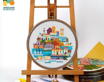 Dubrovnik, Croatia, Europe Cross Stitch Pattern and Kit - Modern Cross Stitch Needlework Art, CS1179