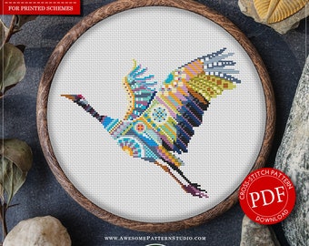 Mandala Crane #P302 Cross Stitch Embroidery Pattern Download | Stitching | Needlepoint | Counted Cross Stitch | Stitch Patterns