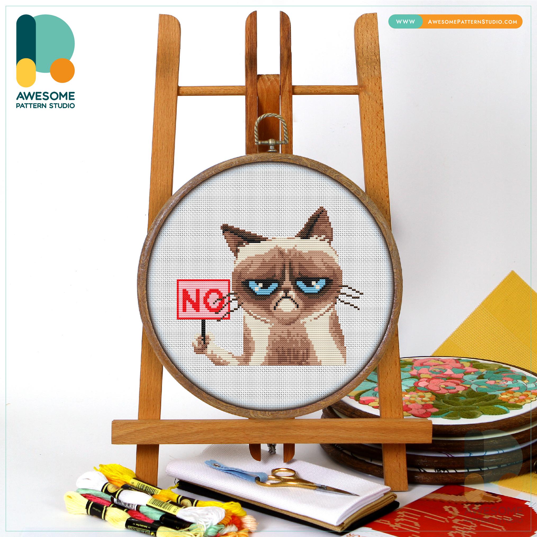Grumpy Cat NO Cross Stitch Pattern and Kit - Funny Modern Cross Stitch ...