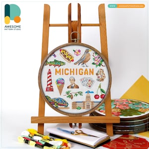 Michigan, USA Collection Cross Stitch Pattern and Kit: Modern Cross Stitch Embroidery Sampler for Unique Needlework Art, CS1903