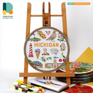 Michigan Collection CS1903, Counted Cross Stitch Pattern KIT and PDF | Embroidery PDF Pattern Download | Cross Stitch Kits