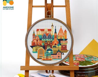 Bydgoszcz, Poland, Europe Cross Stitch Pattern and Kit: Modern Cross Stitch Embroidery Sampler for Needlework Art Enthusiasts, CS1386