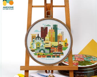 Saint Paul, USA, America Cross Stitch Pattern and Kit - Modern Cross Stitch Embroidery Sampler for Needlework Art Enthusiasts, CS291
