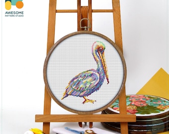 Pelican Cross Stitch Pattern and Kit: Modern Needlework Art with PDF Pattern and Simple Cross Stitch Embroidery Sampler, CS1334