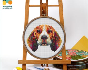 Mandala Beagle Cross Stitch Pattern and Kit: Modern Cross Stitch Hoop Art for Needlework Lovers, CS522