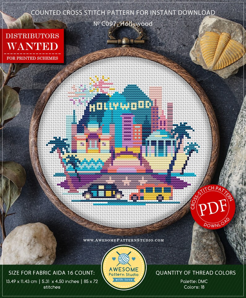 Hollywood #P097 Kreuzstich Stickmuster Download | Kreuzstich Stickmuster | Kreuzstich Welt | Stickdateien