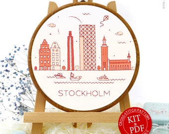 Stockholm Schweden Embroidery EM160, Stickmuster KIT und PDF | Stickerei Landschaft | Zustand Embroidery Art | Stickerei Landschaft