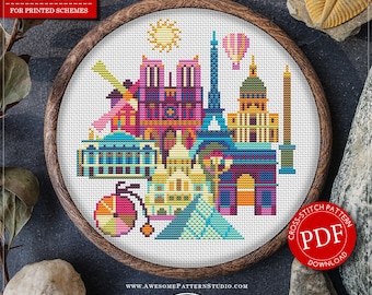Paris #P137 Motif de broderie au point de croix Téléchargement instantané | Kits de point de croix | Broderie | Conception de points | Points de broderie