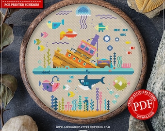 In the Sea #P513 Embroidery Cross Stitch Pattern Download | Stitching | Cross Stitch Designs | Cross Stitch Embroidery | Stitch Patterns