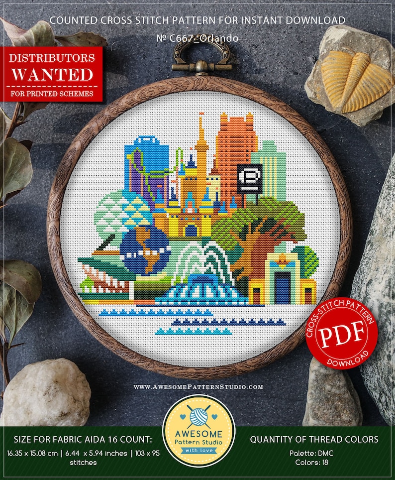 Orlando Florida P667 PDF Cross Stitch Pattern Embroidery Etsy