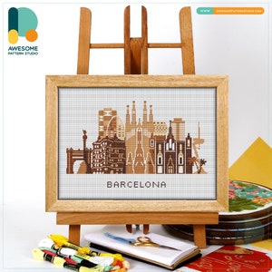 Barcelona, Spain, Europe Cross Stitch Pattern and Kit - Modern Cross Stitch Needlework Art for Unique Embroidery Enthusiasts, CS345