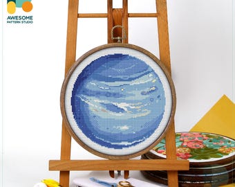 Uranus in Space Cross Stitch Pattern and Kit - Modern Needlework Art for Creative Embroidery Samplers, CS864