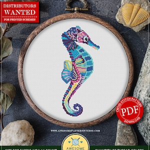 Mandala Seahorse #P202 Motif de broderie au point de croix Téléchargement instantané | Couture | Comment faire du point de croix | Broderie au point de croix