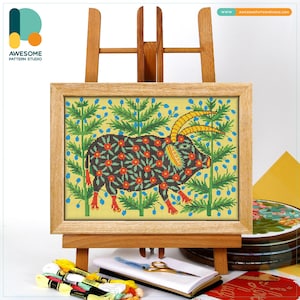 Ukrainian Bull, Three Years Old Went Walking, Cross Stitch Pattern and Kit - Modern Needlework Art by Maria Primachenko, CS2347