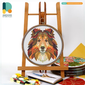 Shetland Sheepdog Cross Stitch Pattern and Kit - Modern Needlework Art for Dog Lovers, Includes PDF Pattern and Hoop Art, CS792