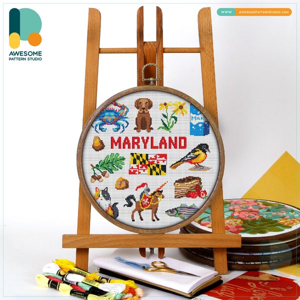 Maryland Collection CS1913, Counted Cross Stitch Pattern KIT and PDF | Embroidery PDF Pattern Download | Cross Stitch Kits