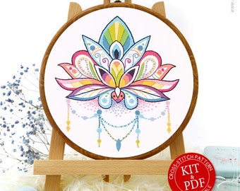 Mandala Lotus Embroidery Kit and Pattern - Boho Decor and Adult Crafts Delight